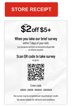Image du reçu affichant le code client en bas au centre du reçu, sous un code QR.